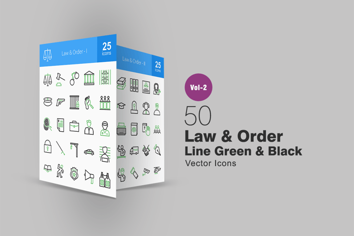 50 Law & Order Line Green & Black Icons