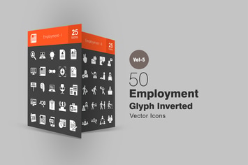 50 Employment Glyph Inverted Icons