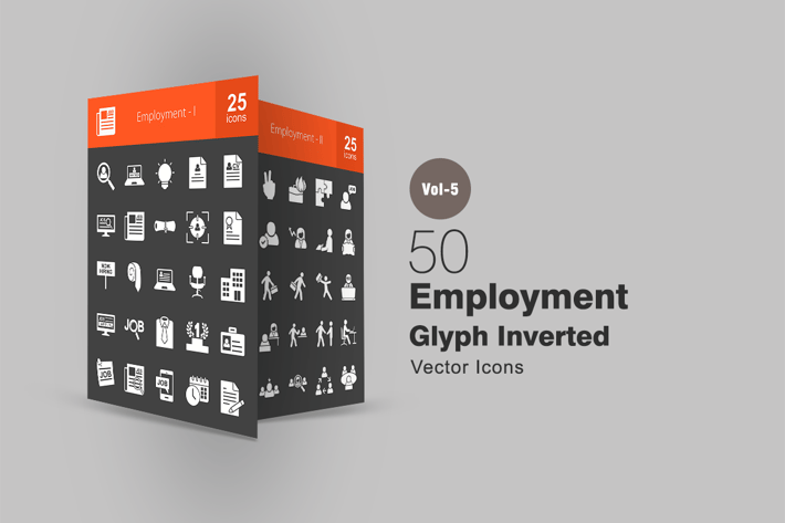 50 Employment Glyph Inverted Icons