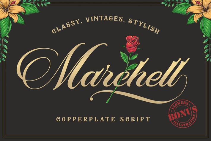 Marchell Font+ Bonus Vector Flowers 
