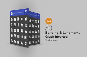 50 Buildings & Landmarks Glyph Inverted Icons