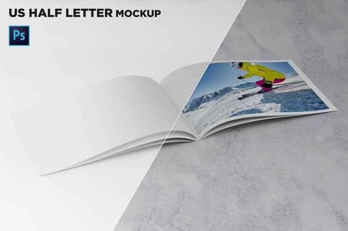 US Half Letter Brochure Mockup 45 Degree