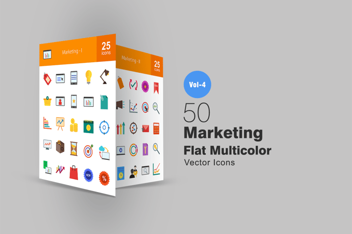 50 Marketing Flat Multicolor Icons