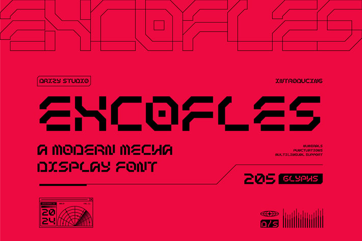 Excofles – Modern Mecha Display Font