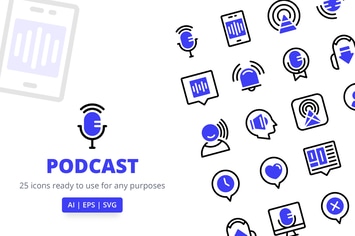 Podcast Icons (Line and Solid)