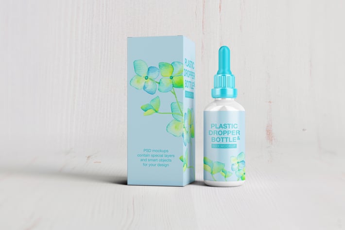 Plastic Dropper Bottle/ Paper Box Mockup