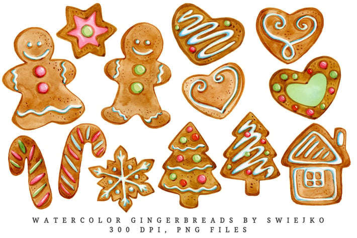 Gingerbread illustration, watercolor clipart