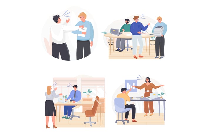 Rudeness In Business Team Concept Scenes Set