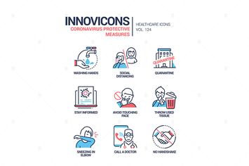 Coronavirus protective measures line design icons