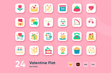 24 Valentine Flat Icons