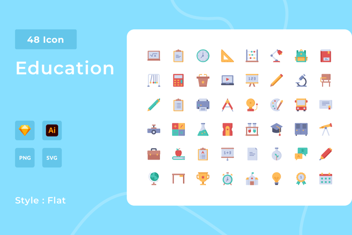 Education Flat Style Icon Pack