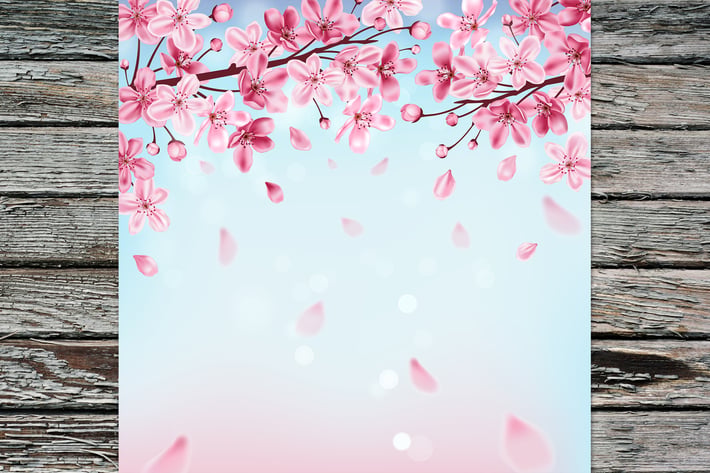 Blue Spring Background with Flowers