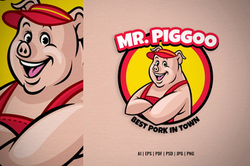 Pig cartoon mascot restaurant logo