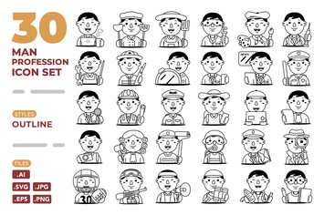 Man Profession Icon Set (Outline)