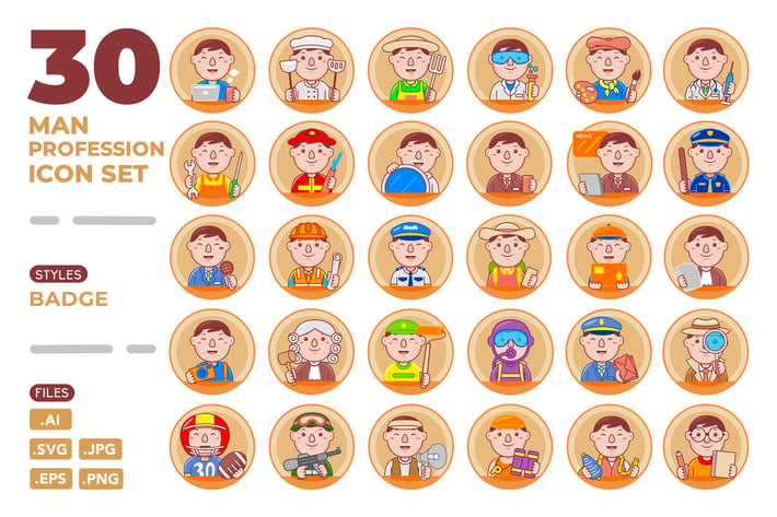 Man Profession Icon Set (Badge)