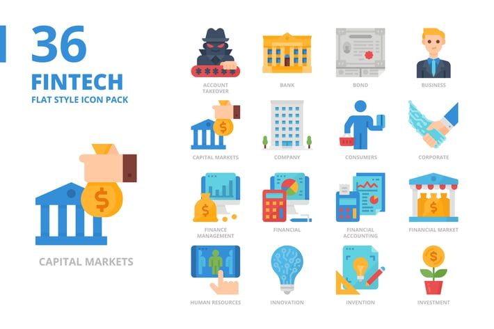 Fintech Flat Style Icon Set