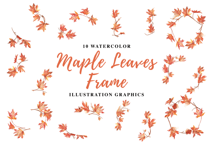 10 Watercolor Maple Leaves Frame Illustration