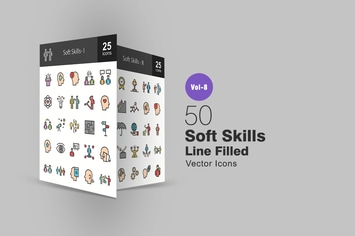 50 Soft Skills Line Filled Icons