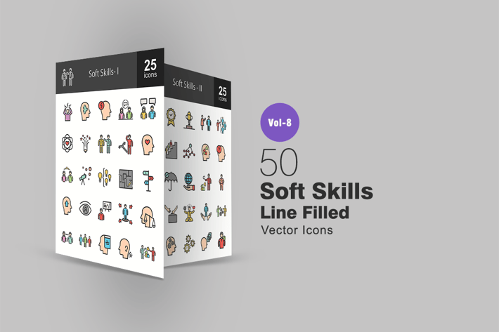 50 Soft Skills Line Filled Icons