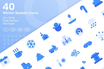 40 Winter Season Icons Set - Flat