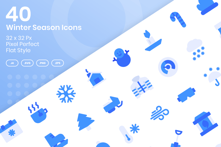 40 Winter Season Icons Set - Flat
