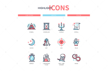 Mystic concept - line design style icons set