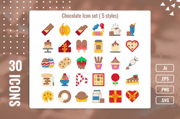 30 Iconset Chocolate with 5 styles variant