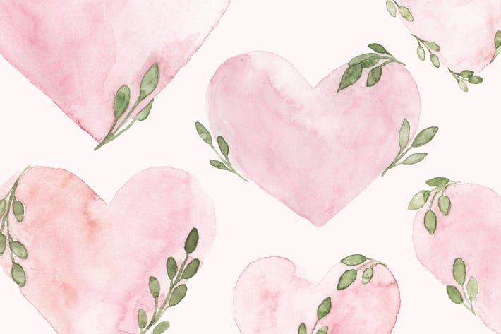 Valentines Day Pink Watercolor Heart Illustrations