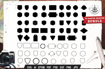 Badges Shapes Set Silhouette, Line Vector Graphic