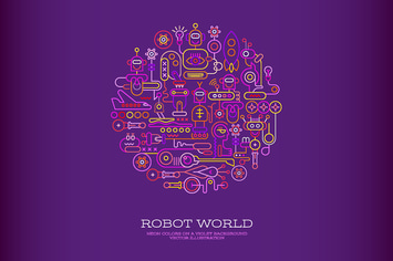 Robot World round shape vector artwork (2 options)