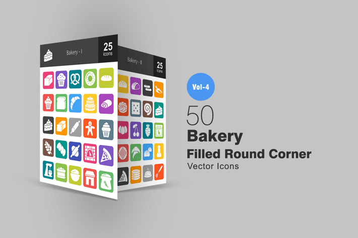 50 Bakery Flat Round Corner Icons