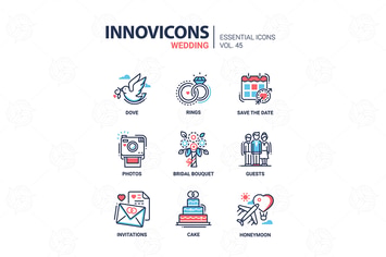 Wedding - modern vector line design icons set