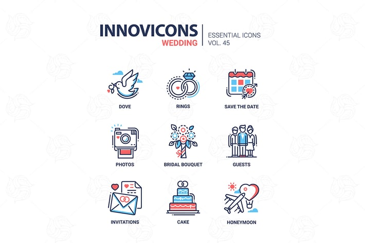 Wedding - modern vector line design icons set
