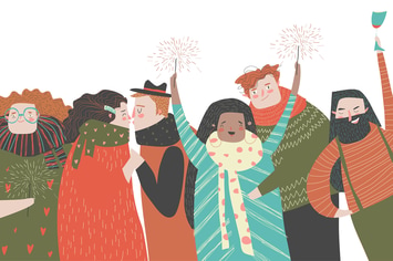 Happy people celebrate an important event. Joyful 
