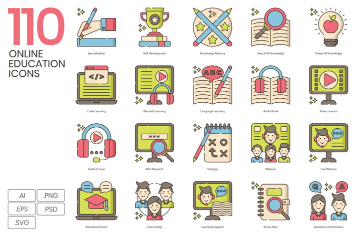 110 Online Education Icons & E-learning Icons