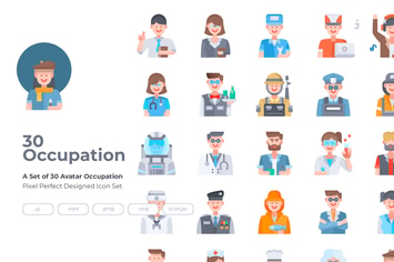 30 Avatar Occupation Icons - Flat