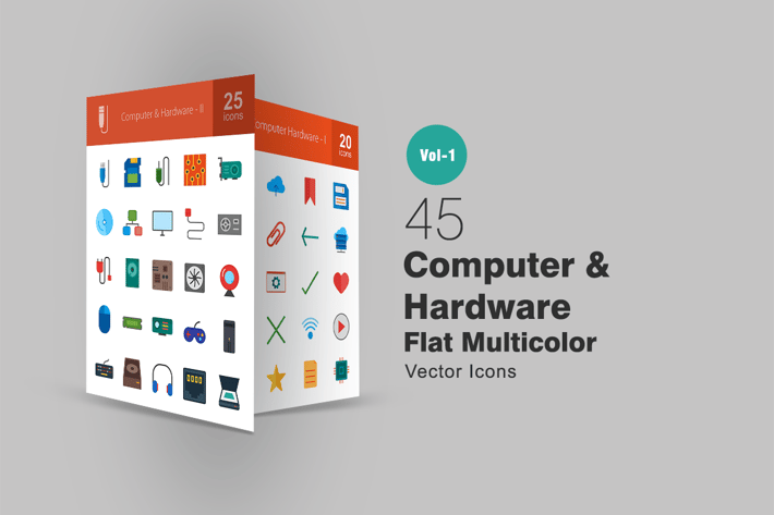 45 Computer & Hardware Flat Multicolor Icons