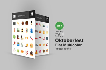 50 Oktoberfest Flat Multicolor Icons