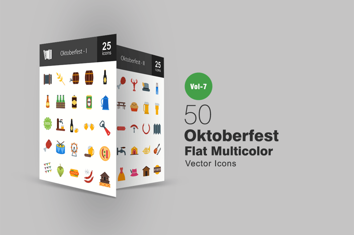 50 Oktoberfest Flat Multicolor Icons