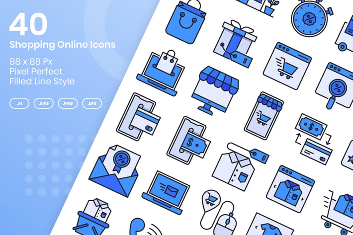 40 Shopping Online Icons Set - Filled Line