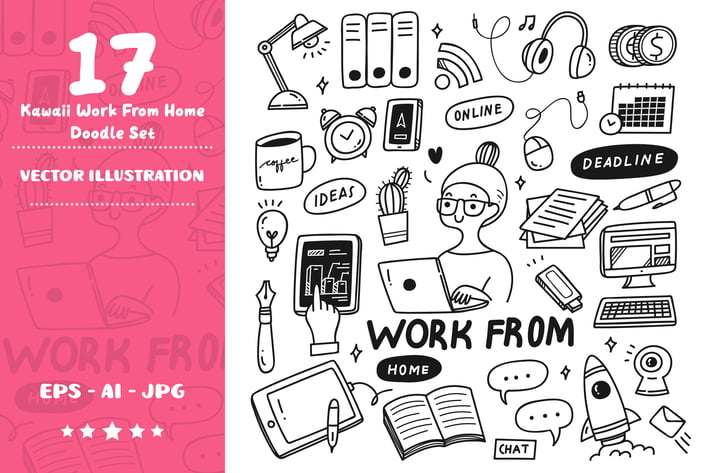 Kawaii Work From Home Doodle Set