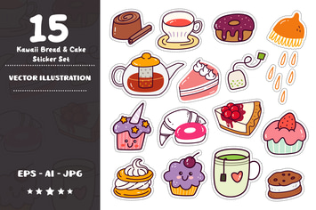 Kawaii Bread and Cake Sticker Set