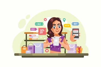 Woman buying things at Online Store Illustration