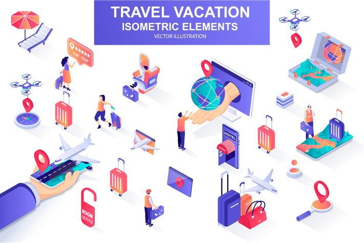 Travel Vacation Isometric Design Elements