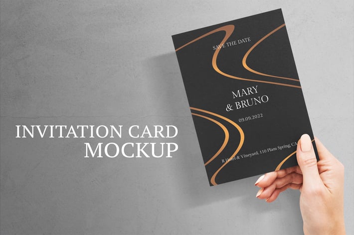 Wedding invitation mockup black and gold card