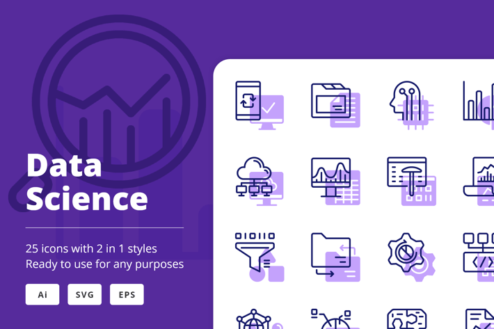 Data Science Icons (Line and Solid)