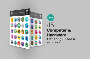 45 Computer Flat Long Shadow Icons