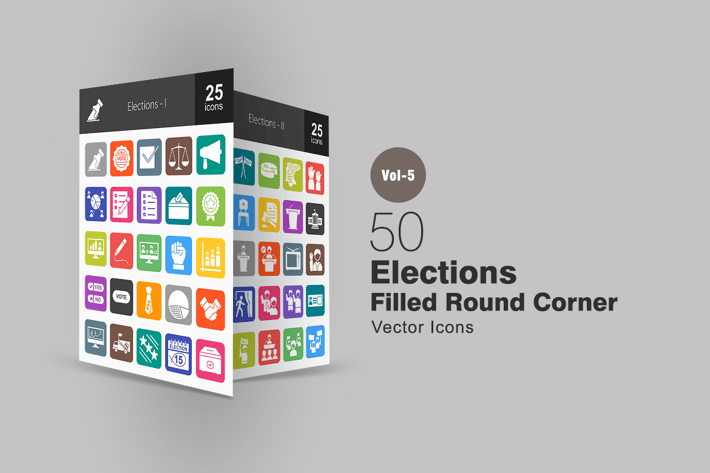 50 Elections Flat Round Corner Icons