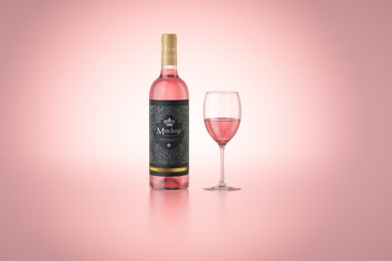 Rose Wine with glass Bottle Mockup