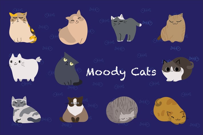 Moody Cats Hand Drawn